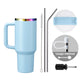 Pastel Blue to Iridescent Glow in the Dark Stainless Steel Tumbler with Handle (40oz)