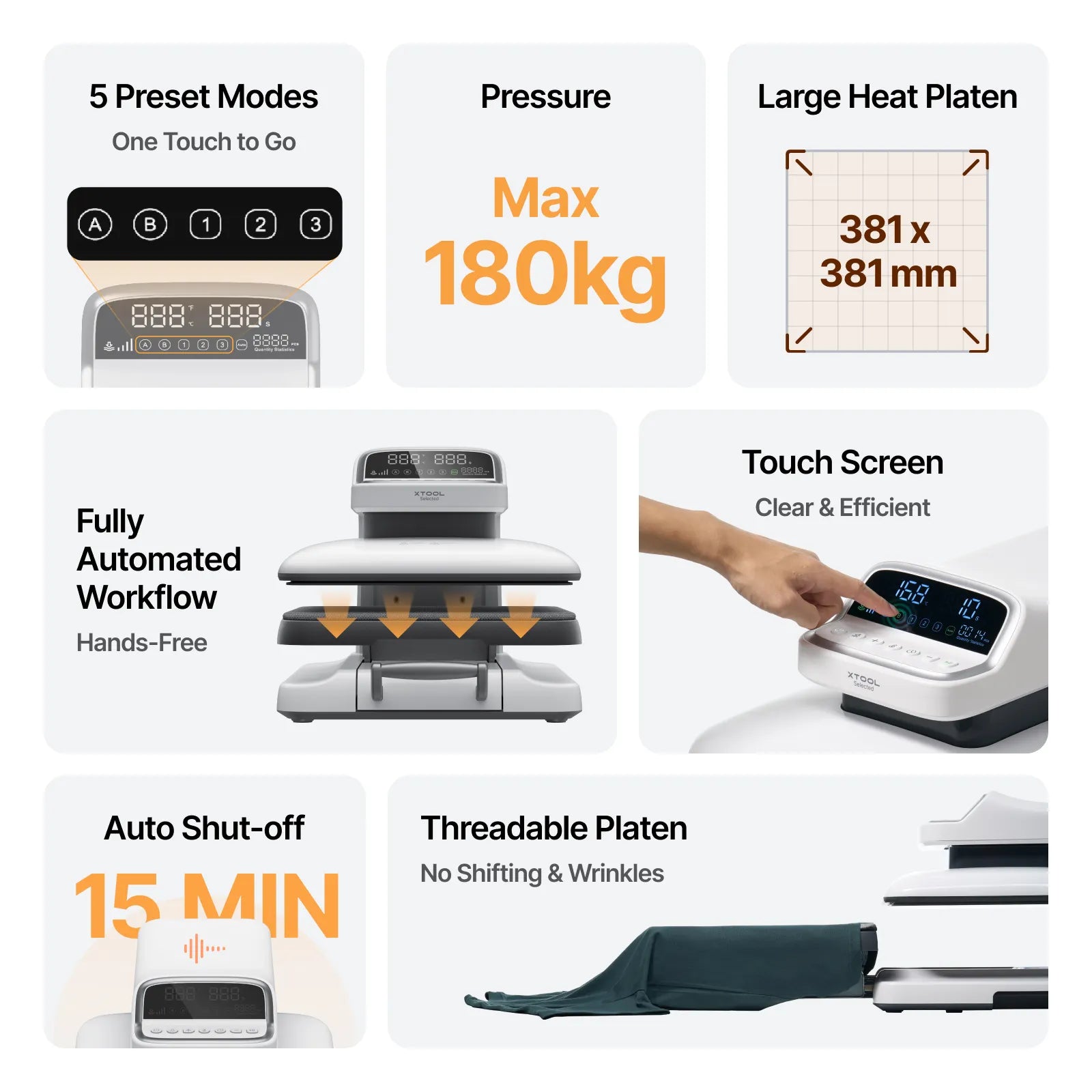 xTool Selected HP2 Auto Heat Press with 381mm × 381mm Platen xTool Selected HP2 Auto Heat Press with 381mm × 381mm Platen
